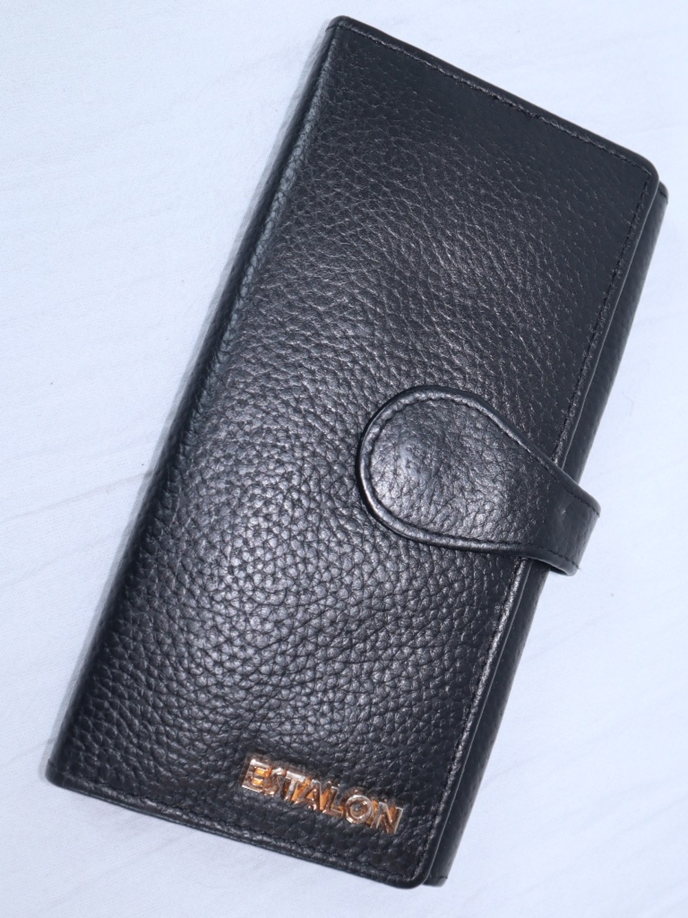 Estalon Tri-Fold Black Pebbled Leather Wallet